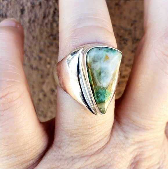 New Men's Chrysocolla 925 Silver Ring. - Picture 13 of 15